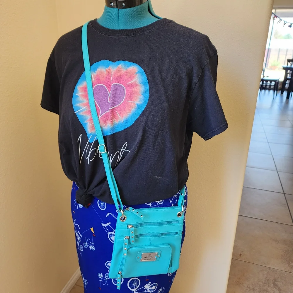 Gorgeous NWOT Nicole Miller Aqua Crossbody Bag Adjustable Strap Lots of Pockets - Picture 8 of 9